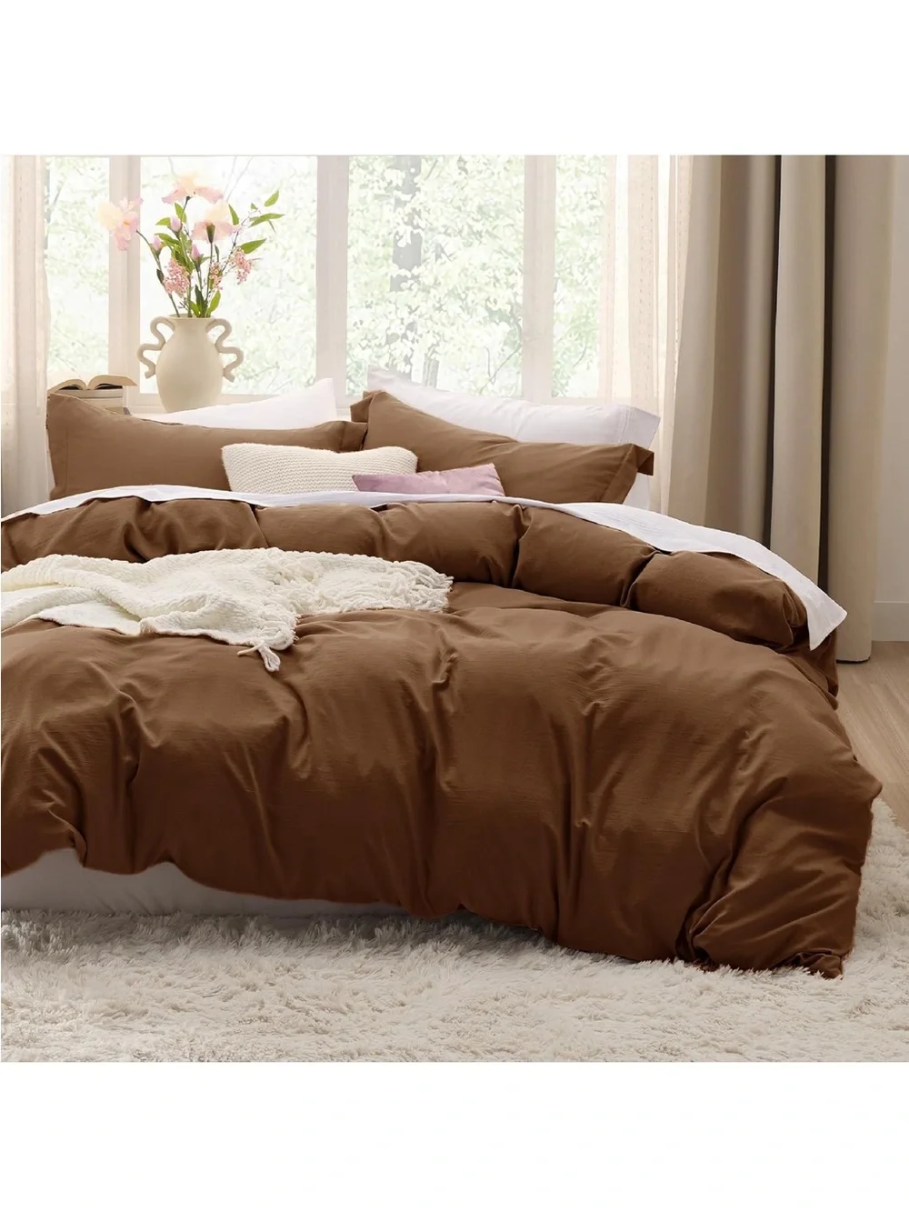 NEW Bedsure Chocolate Brown Duvet Cover. King. 3 Pieces Prewashed Cotton-Like
